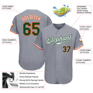 Custom Gray Green-Orange Authentic Baseball Jersey