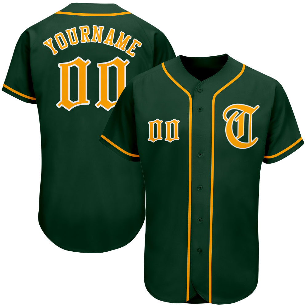 Custom Green Gold-White Authentic Baseball Jersey