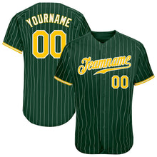 Load image into Gallery viewer, Custom Green White Pinstripe Gold-White Authentic Baseball Jersey
