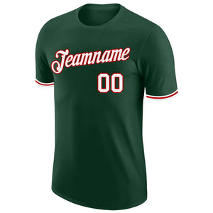 Custom Green White-Red Performance T-Shirt