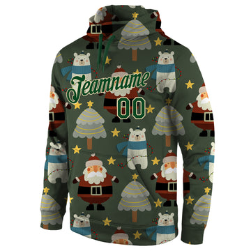 Custom Stitched Green Green-Cream Christmas 3D Sports Pullover Sweatshirt Hoodie