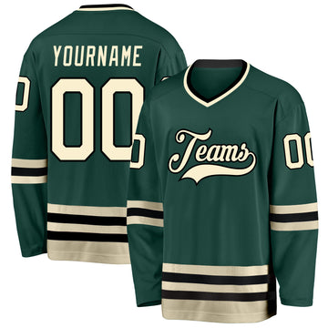 Custom Green Cream-Black Hockey Jersey