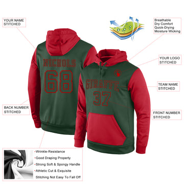 Custom Stitched Green Green-Red Sports Pullover Sweatshirt Hoodie