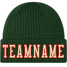 Load image into Gallery viewer, Custom Green Cream-Red Stitched Cuffed Knit Hat
