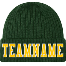 Load image into Gallery viewer, Custom Green Gold-White Stitched Cuffed Knit Hat

