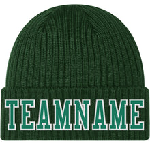 Load image into Gallery viewer, Custom Green Kelly Green-White Stitched Cuffed Knit Hat
