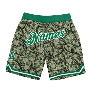 Custom Green Kelly Green-White 3D Pattern Design Dollar Authentic Basketball Shorts