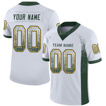 Custom White Green-Gold Drift Fashion Football Jersey