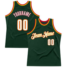 Load image into Gallery viewer, Custom Hunter Green White-Red Authentic Throwback Basketball Jersey
