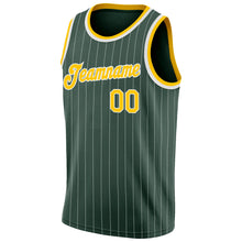 Load image into Gallery viewer, Custom Hunter Green White Pinstripe Gold-White Authentic Throwback Basketball Jersey
