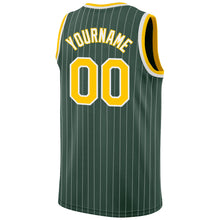 Load image into Gallery viewer, Custom Hunter Green White Pinstripe Gold-White Authentic Throwback Basketball Jersey
