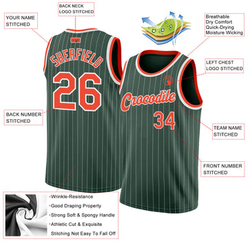 Custom Hunter Green White Pinstripe Orange-White Authentic Basketball Jersey