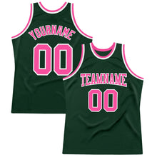 Load image into Gallery viewer, Custom Hunter Green Pink-White Authentic Throwback Basketball Jersey
