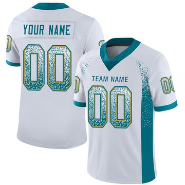 Custom White Teal-Old Gold Drift Fashion Football Jersey