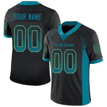 Custom Black Teal-Old Gold Mesh Drift Fashion Football Jersey