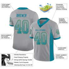 Load image into Gallery viewer, Custom Light Gray Teal-Old Gold Mesh Drift Fashion Football Jersey
