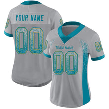 Load image into Gallery viewer, Custom Light Gray Teal-Old Gold Mesh Drift Fashion Football Jersey
