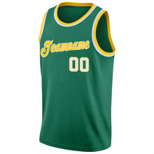 Load image into Gallery viewer, Custom Kelly Green White-Gold Round Neck Rib-Knit Basketball Jersey
