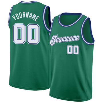 Custom Kelly Green White-Royal Round Neck Rib-Knit Basketball Jersey