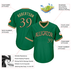 Custom Kelly Green Old Gold-Black Authentic Throwback Rib-Knit Baseball Jersey Shirt