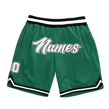 Custom Kelly Green White-Black Authentic Throwback Basketball Shorts