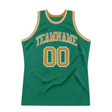 Load image into Gallery viewer, Custom Kelly Green Old Gold-White Authentic Throwback Basketball Jersey
