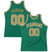 Load image into Gallery viewer, Custom Kelly Green Old Gold-White Authentic Throwback Basketball Jersey
