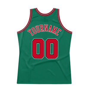 Custom Kelly Green Red-Black Authentic Throwback Basketball Jersey