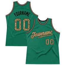Load image into Gallery viewer, Custom Kelly Green Camo-Black Authentic Throwback Basketball Jersey
