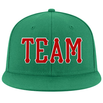 Custom Kelly Green Red-White Stitched Adjustable Snapback Hat