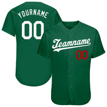 Load image into Gallery viewer, Custom Kelly Green White-Red Authentic Baseball Jersey
