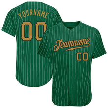 Load image into Gallery viewer, Custom Kelly Green White Pinstripe Old Gold-Black Authentic Baseball Jersey
