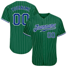 Load image into Gallery viewer, Custom Kelly Green White Pinstripe Royal-White Authentic Baseball Jersey
