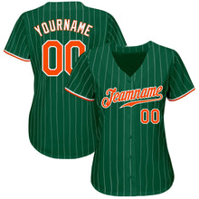 Load image into Gallery viewer, Custom Kelly Green White Pinstripe Orange-White Authentic Baseball Jersey
