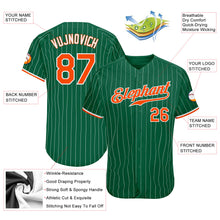 Load image into Gallery viewer, Custom Kelly Green White Pinstripe Orange-White Authentic Baseball Jersey
