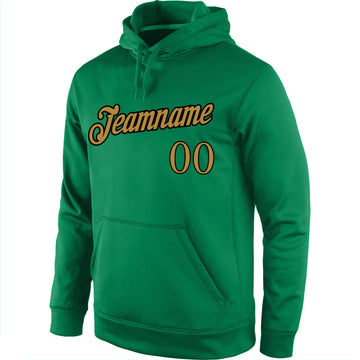 Custom Stitched Kelly Green Old Gold-Black Sports Pullover Sweatshirt Hoodie