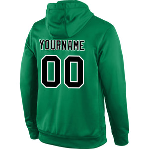 Custom Stitched Kelly Green Black-White Sports Pullover Sweatshirt Hoodie