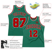 Load image into Gallery viewer, Custom Kelly Green Red Pinstripe Red-Black Authentic Throwback Basketball Jersey
