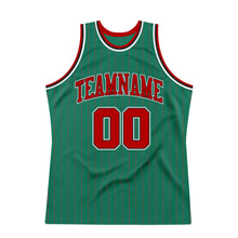 Load image into Gallery viewer, Custom Kelly Green Red Pinstripe Red-Black Authentic  Basketball Jersey
