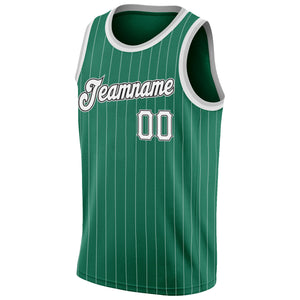 Custom Kelly Green White Pinstripe White-Gray Authentic Basketball Jersey