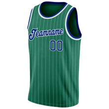 Load image into Gallery viewer, Custom Kelly Green White Pinstripe Royal-White Authentic Basketball Jersey
