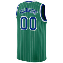 Load image into Gallery viewer, Custom Kelly Green White Pinstripe Royal-White Authentic Basketball Jersey
