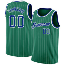 Load image into Gallery viewer, Custom Kelly Green White Pinstripe Royal-White Authentic Basketball Jersey
