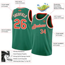 Load image into Gallery viewer, Custom Kelly Green White Pinstripe Orange-White Authentic Basketball Jersey
