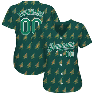 Custom Kelly Green Kelly Green-White Christmas 3D Authentic Baseball Jersey