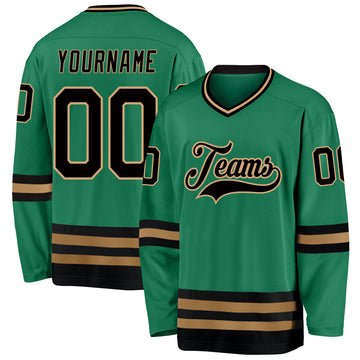 Custom Kelly Green Black-Old Gold Hockey Jersey