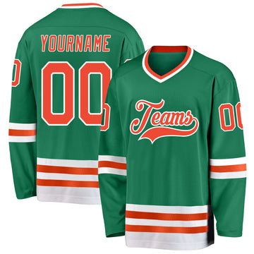 Custom Kelly Green Orange-White Hockey Jersey