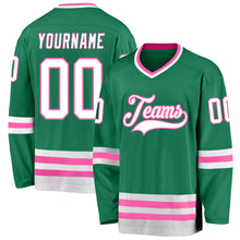 Load image into Gallery viewer, Custom Kelly Green White-Pink Hockey Jersey
