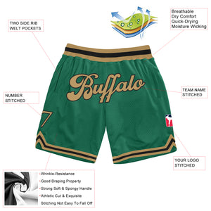 Custom Kelly Green Old Gold-Black Authentic Throwback Basketball Shorts