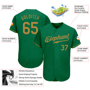 Custom Kelly Green Old Gold Authentic Baseball Jersey